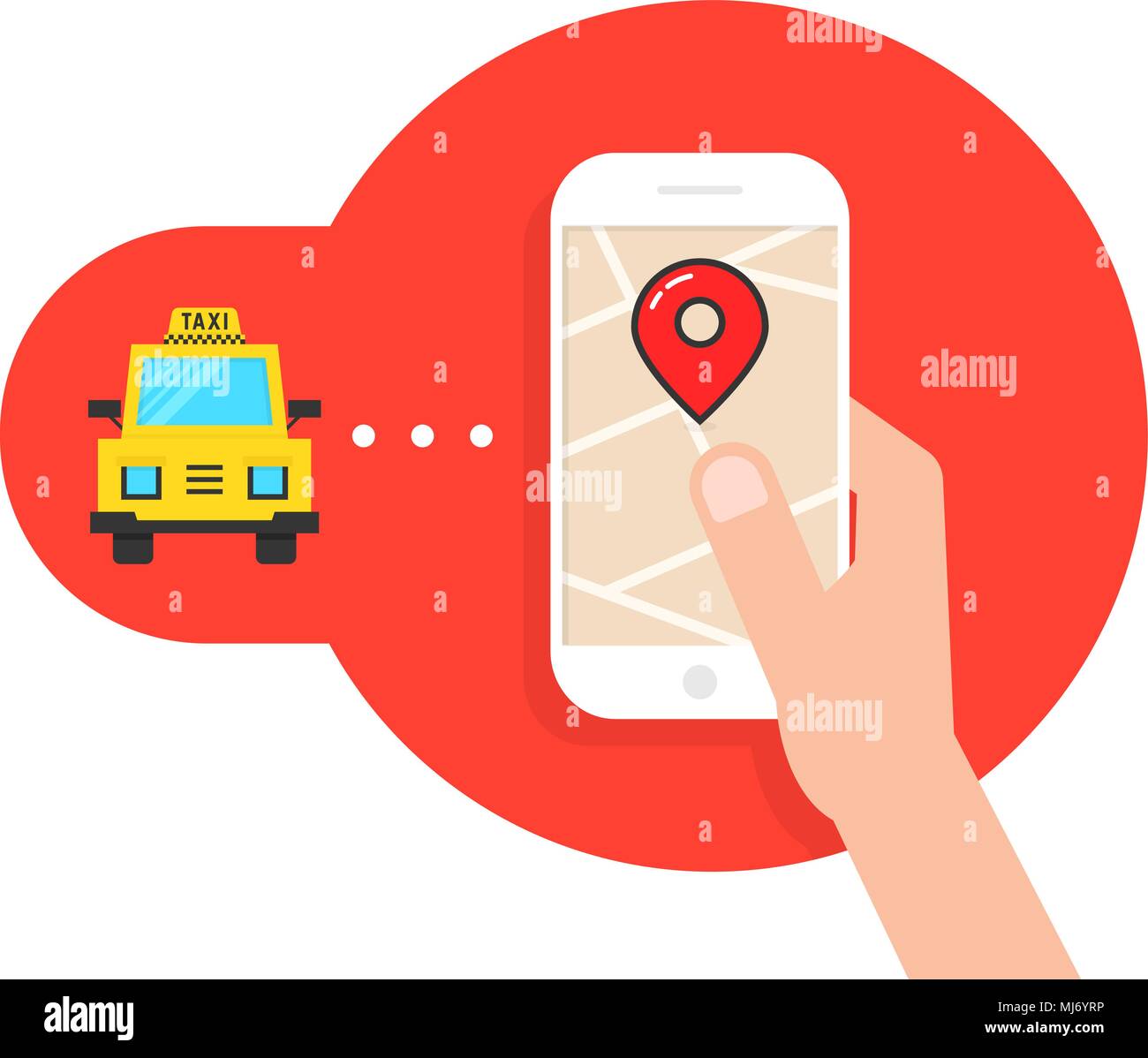 Chiamata taxi tramite applicazione mobile Illustrazione Vettoriale