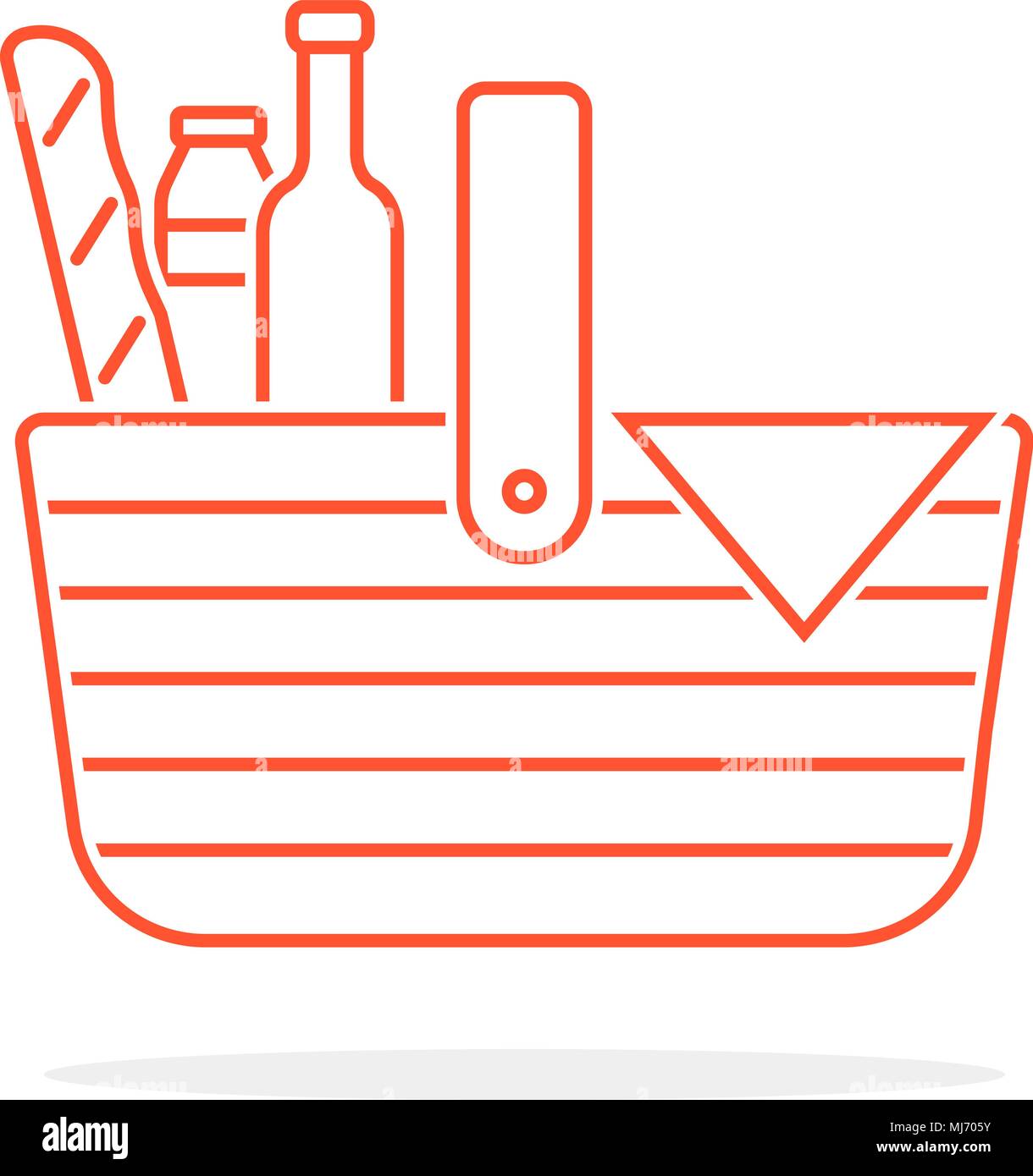 Rosso linea sottile icona del carrello per picnic Illustrazione Vettoriale
