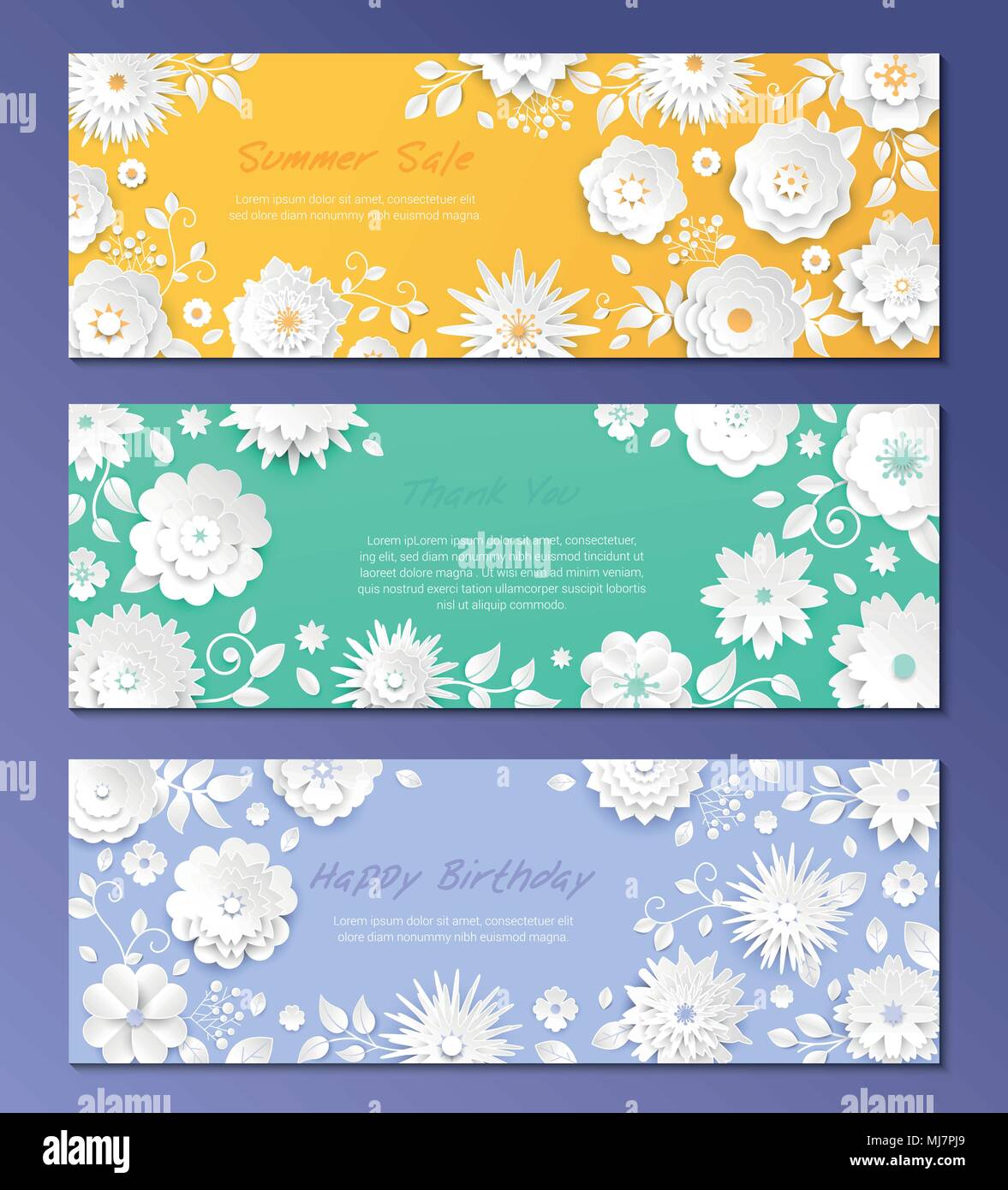La carta dei fiori recisi - set di moderno vettore colorato poster Illustrazione Vettoriale