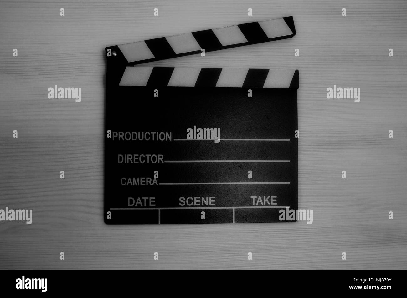 Produzione clapboard foto in bianco e nero Foto Stock