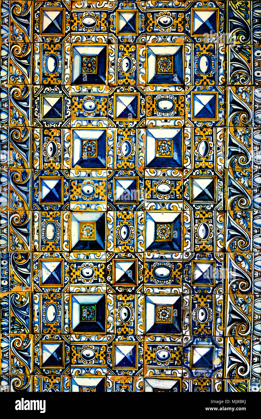 Punta di diamante del modello pannello azulejos Lisbona 1608-1639 del XVII secolo, Portogallo, portoghese. Foto Stock