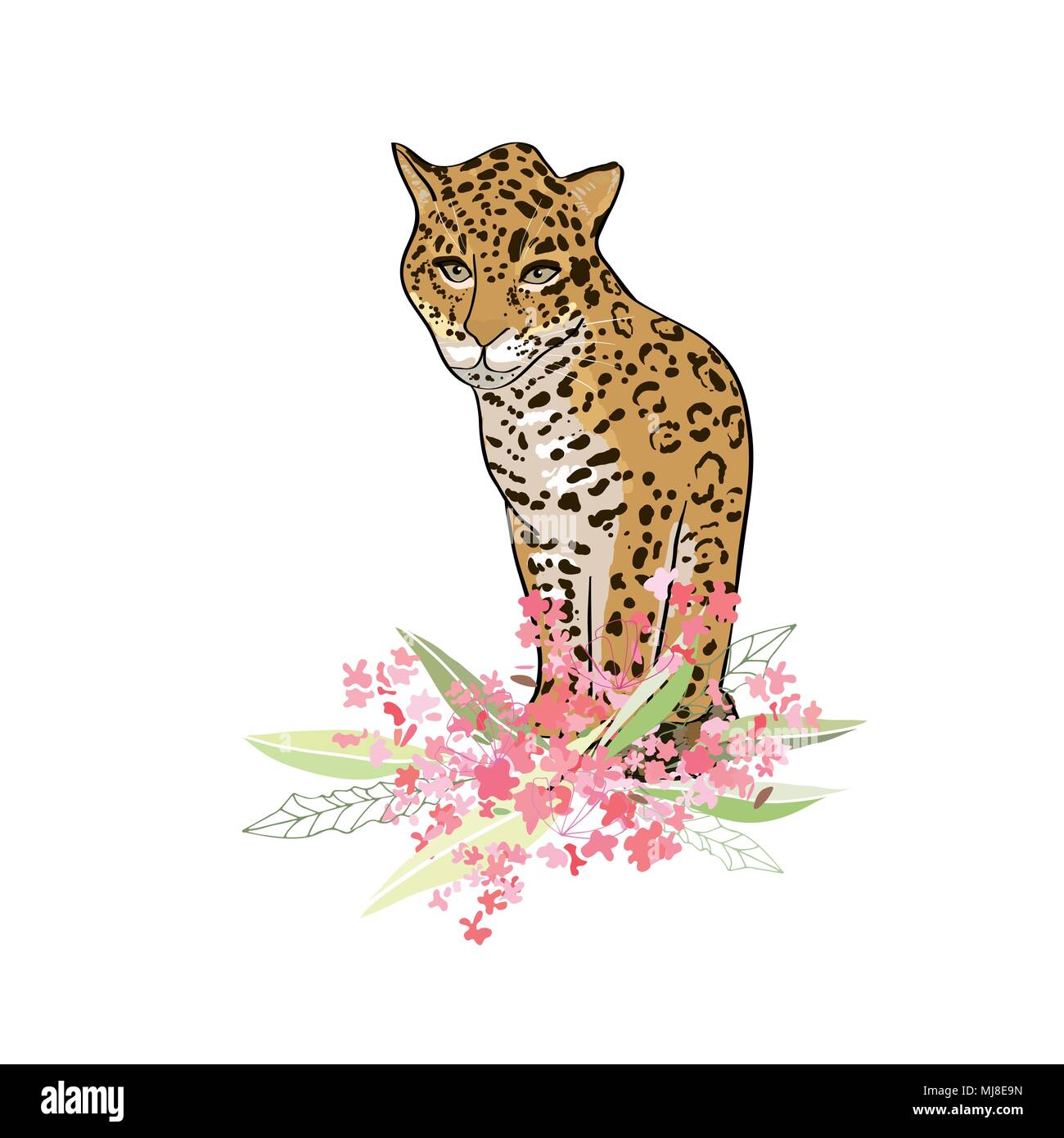 In stile retrò illustrazione con fiori e animali Illustrazione Vettoriale