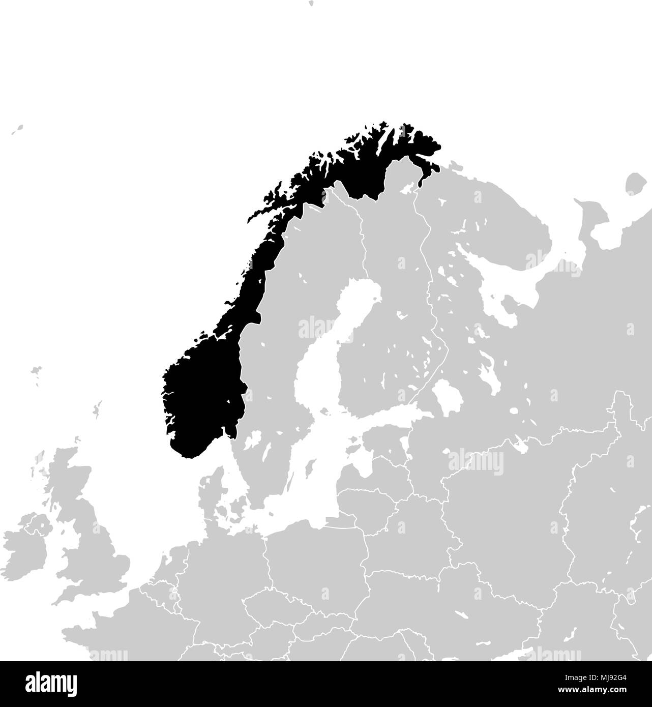 Norvegia con paesi europei confinanti, alta dettagliata mappa vettoriale - monocrome Illustrazione Vettoriale