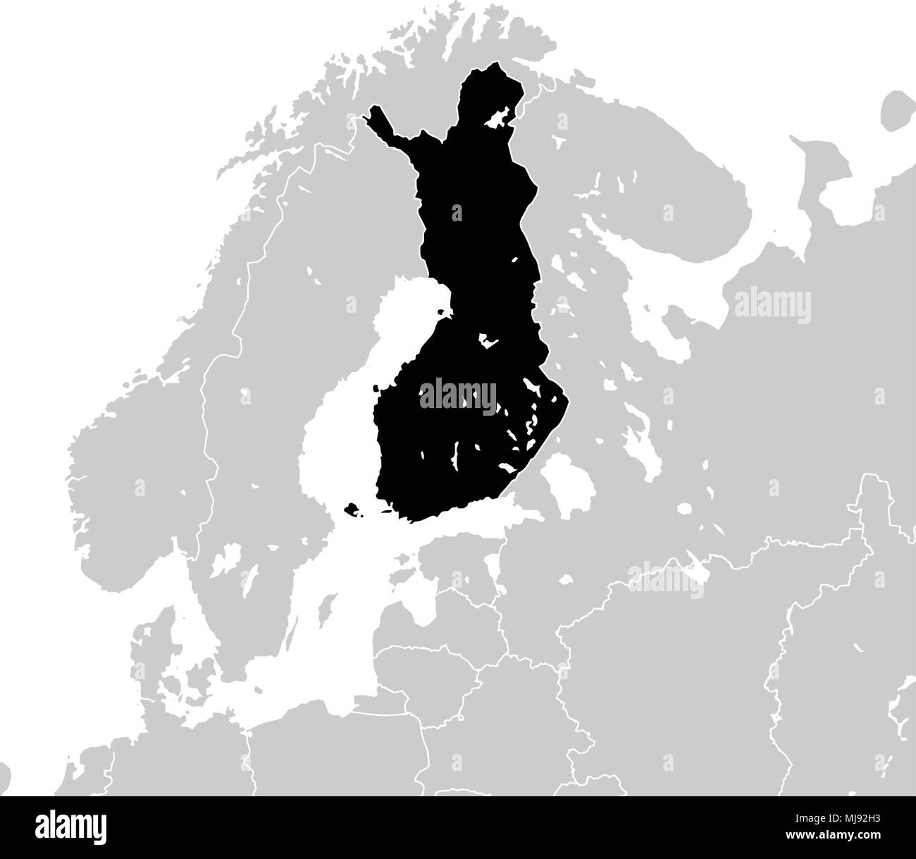 La Finlandia con paesi europei confinanti. alta dettagliata mappa vettoriale - monocrome Illustrazione Vettoriale