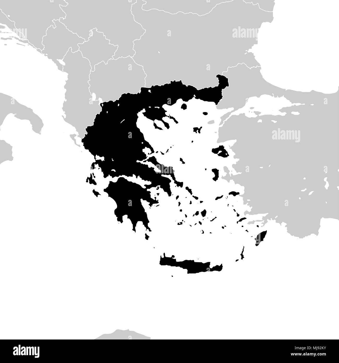La Grecia con i paesi europei vicini. alta dettagliata mappa vettoriale - monocrome Illustrazione Vettoriale