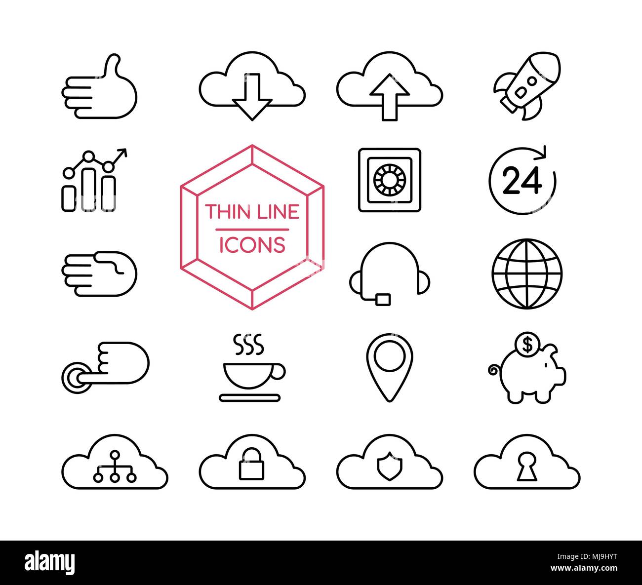 Internet business sottile linea icon set, network marketing raccolta di simbolo in moderno stile contorno. EPS10 vettore. Illustrazione Vettoriale