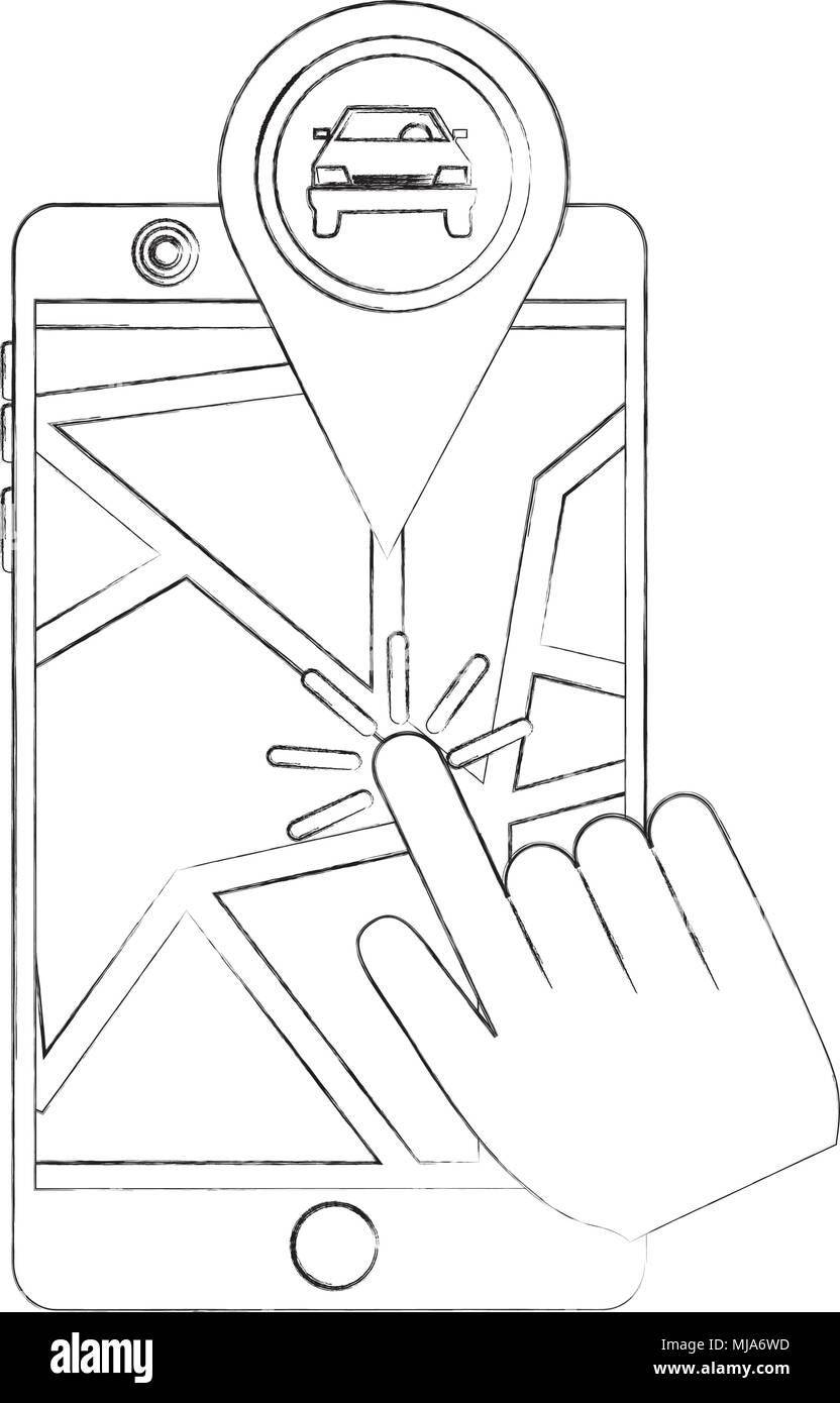 Mano facendo clic su puntatore mappa posizione auto illustrazione vettoriale schizzo Illustrazione Vettoriale
