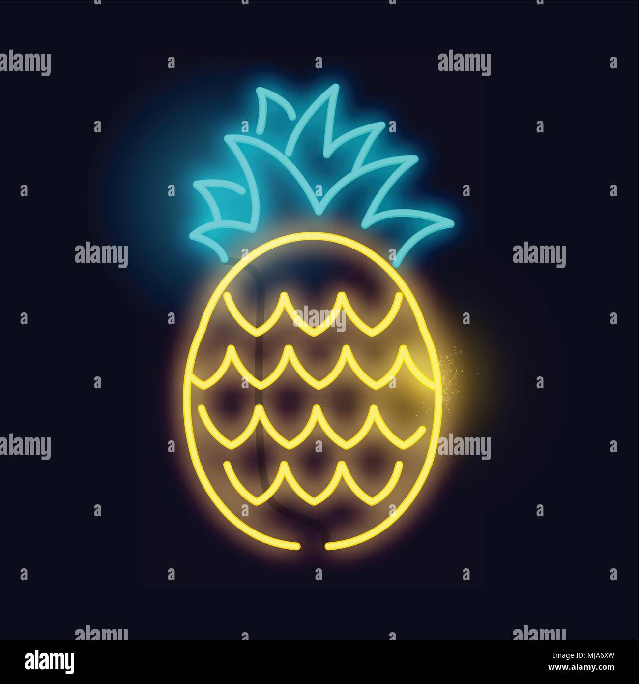 Un incandescente ananas al neon insegna luminosa. Layered illustrazione vettoriale. Illustrazione Vettoriale