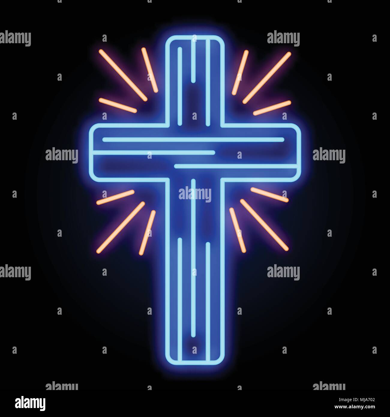 Un neon incandescente chiesa Croce insegna luminosa. Illustrazione Vettoriale. Illustrazione Vettoriale