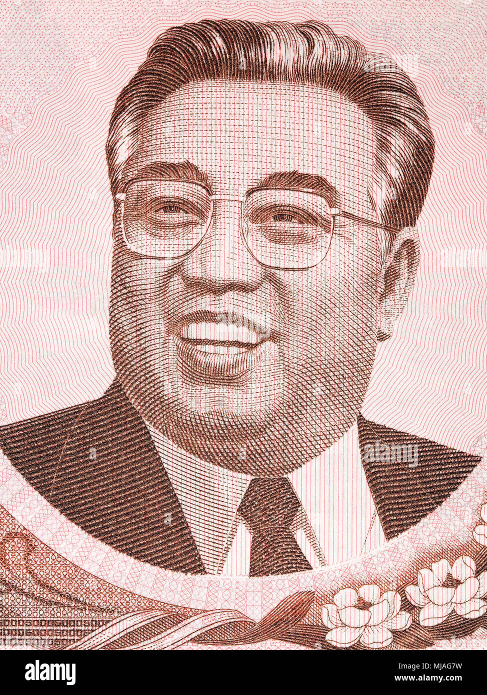 Kim Il Sung ritratto da nord coreano denaro Foto Stock
