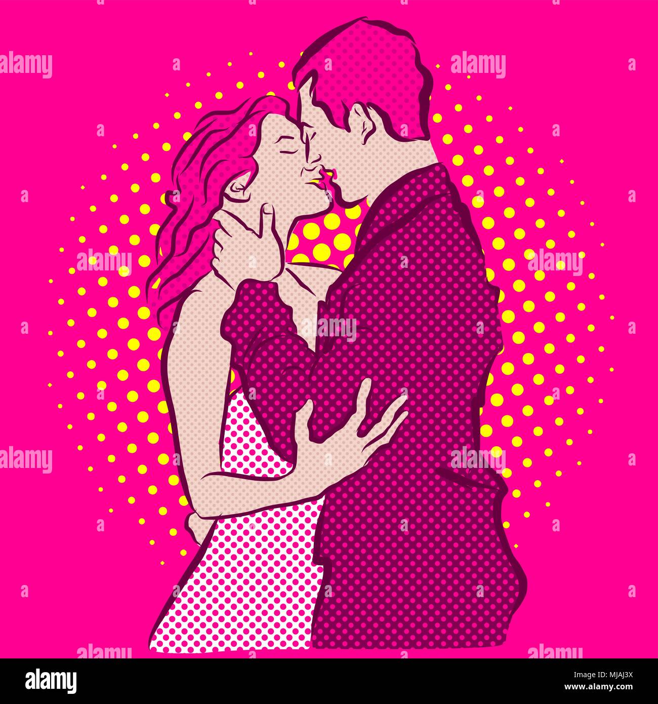 Nozze rosa, uomo Kissing bella donna, disegnati a mano Artwork, schizzo Vintage Illustrazione Vettoriale