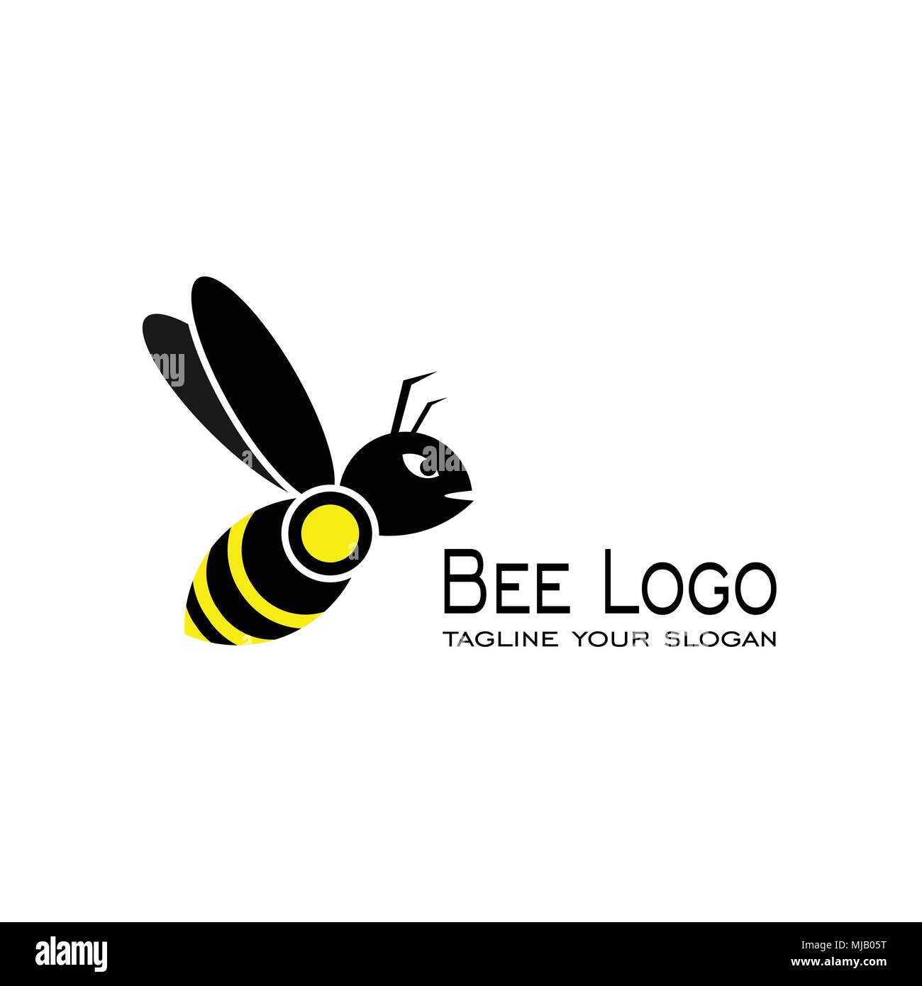 Bee logo design, nero colore giallo, icone vettoriali. Illustrazione Vettoriale