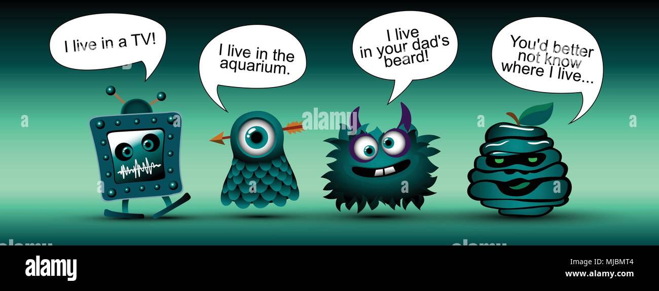 Funny cartoon mostri con testo. set di vettore Illustrazione Vettoriale