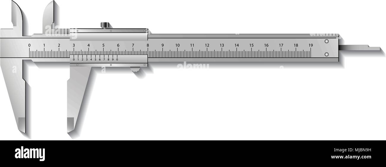 Pinza pinza o. Precisione degli strumenti di misurazione da argento acciaio. Isolato su uno sfondo bianco. Vettore realistica Illustrazione Vettoriale