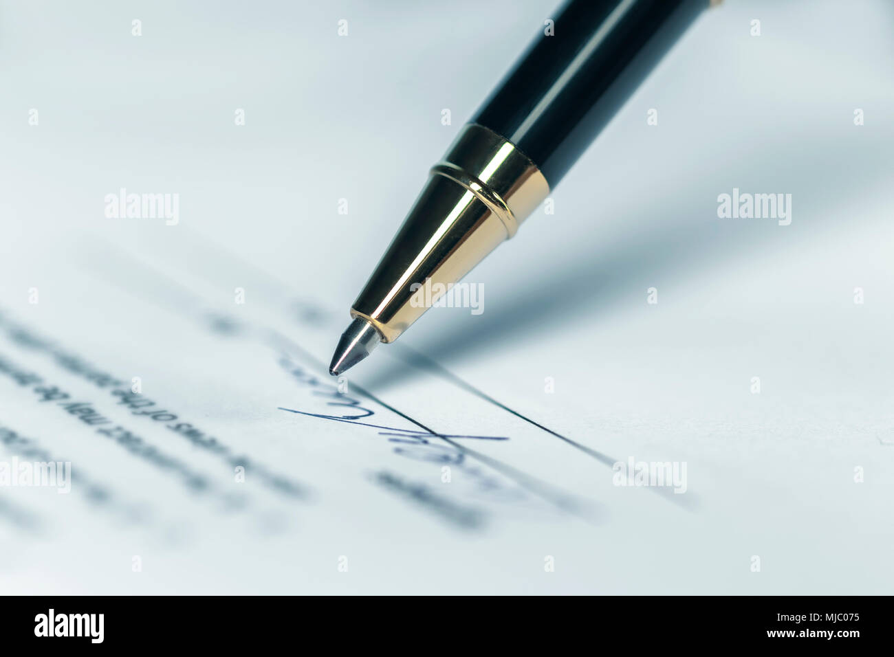 Penna, Lettera di scrittura o firma del contratto sfondo orizzontale Foto Stock