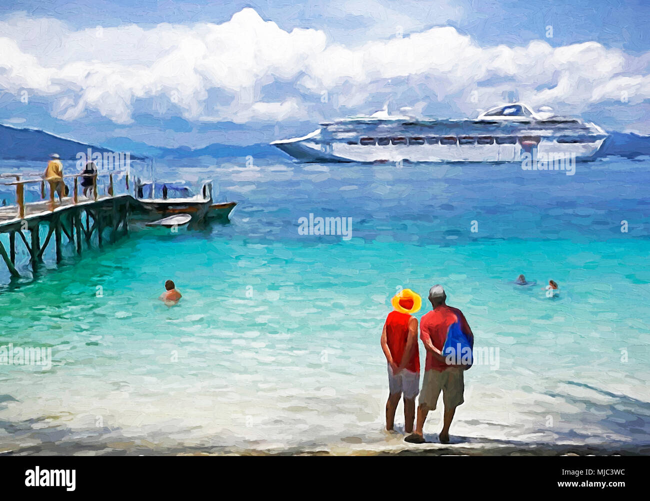 La nave di crociera passeggeri sulla spiaggia di Isola Doini Foto Stock