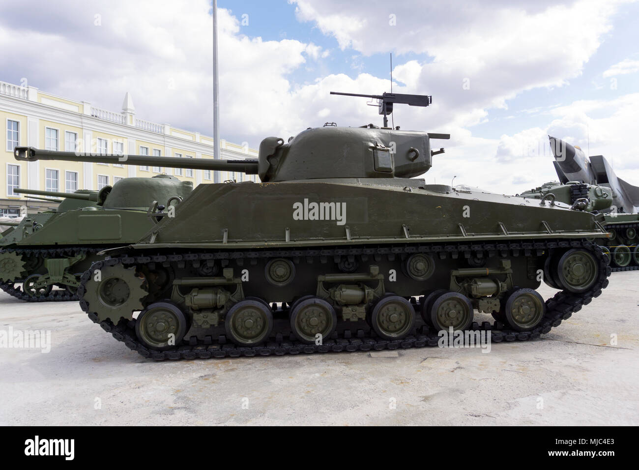 Verkhnyaya Pyshma, Russia - Marzo 01, 2018: American medie serbatoio, M4A2(76)W HVSS Sherman nel museo di attrezzature militari Foto Stock
