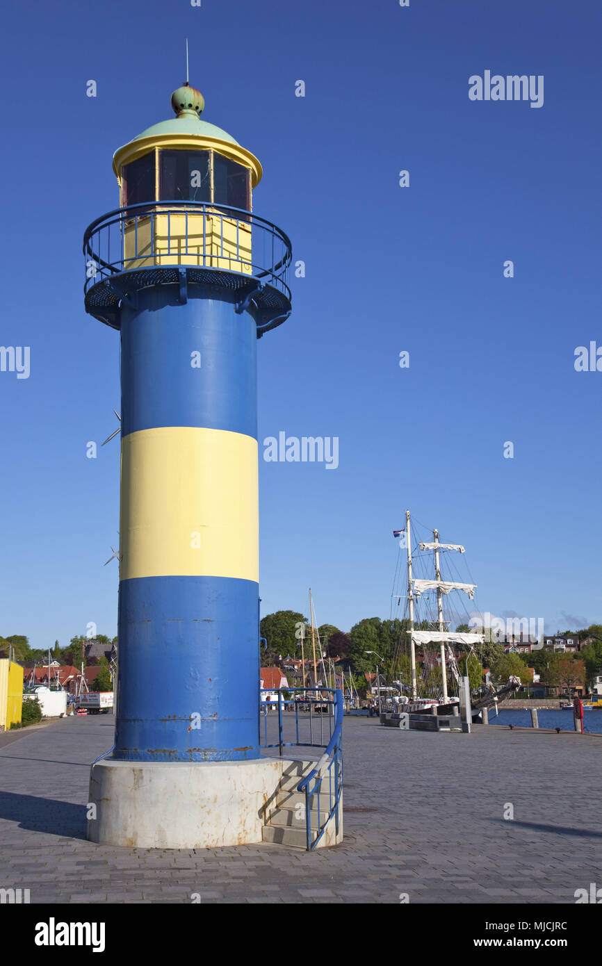 Il vecchio Eckernförder faro nel porto di Eckernförde, SCHLESWIG-HOLSTEIN, Germania settentrionale, Germania, Foto Stock
