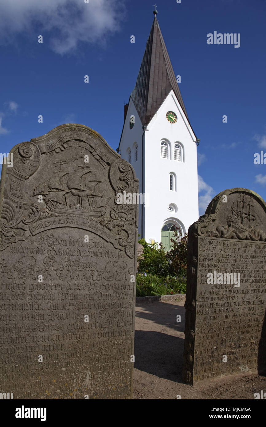 La chiesa di San Clemente, villaggio Nebel, isola di Amrum, il Mare del Nord, il parco nazionale di Schleswig-Holstein il Wadden Sea National Park, SCHLESWIG-HOLSTEIN, Germania, Foto Stock