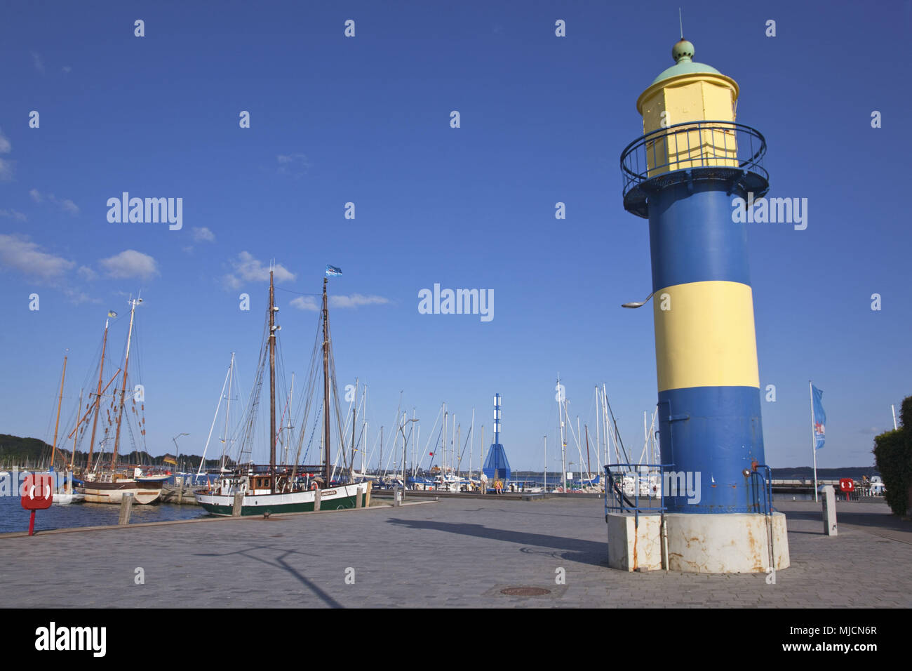 Il vecchio Eckernförder faro nel porto di Eckernförde, SCHLESWIG-HOLSTEIN, Germania settentrionale, Germania, Foto Stock