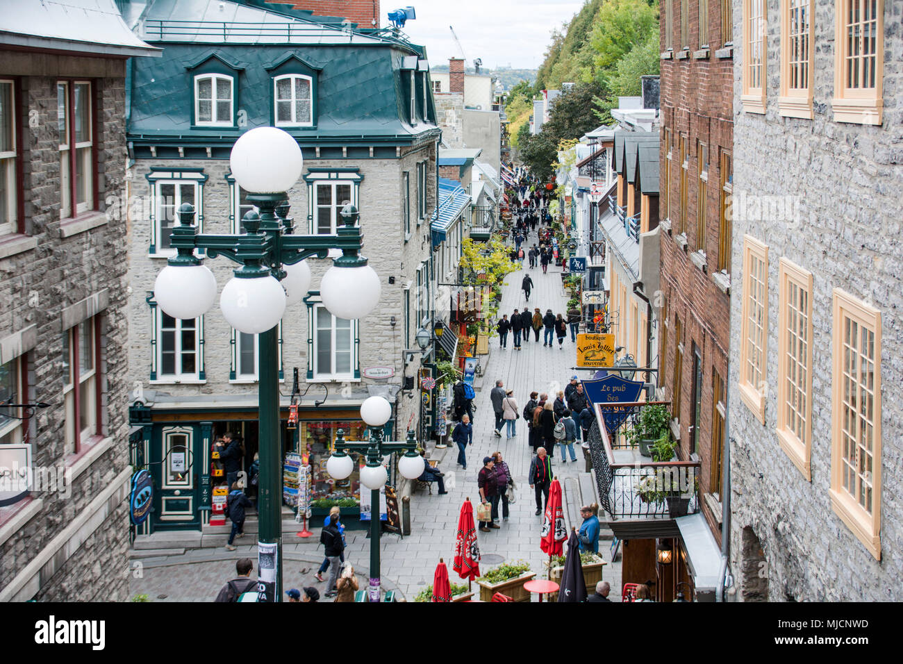 Città vecchia di Rue du Petit-Champlain nella città di Québec Foto Stock