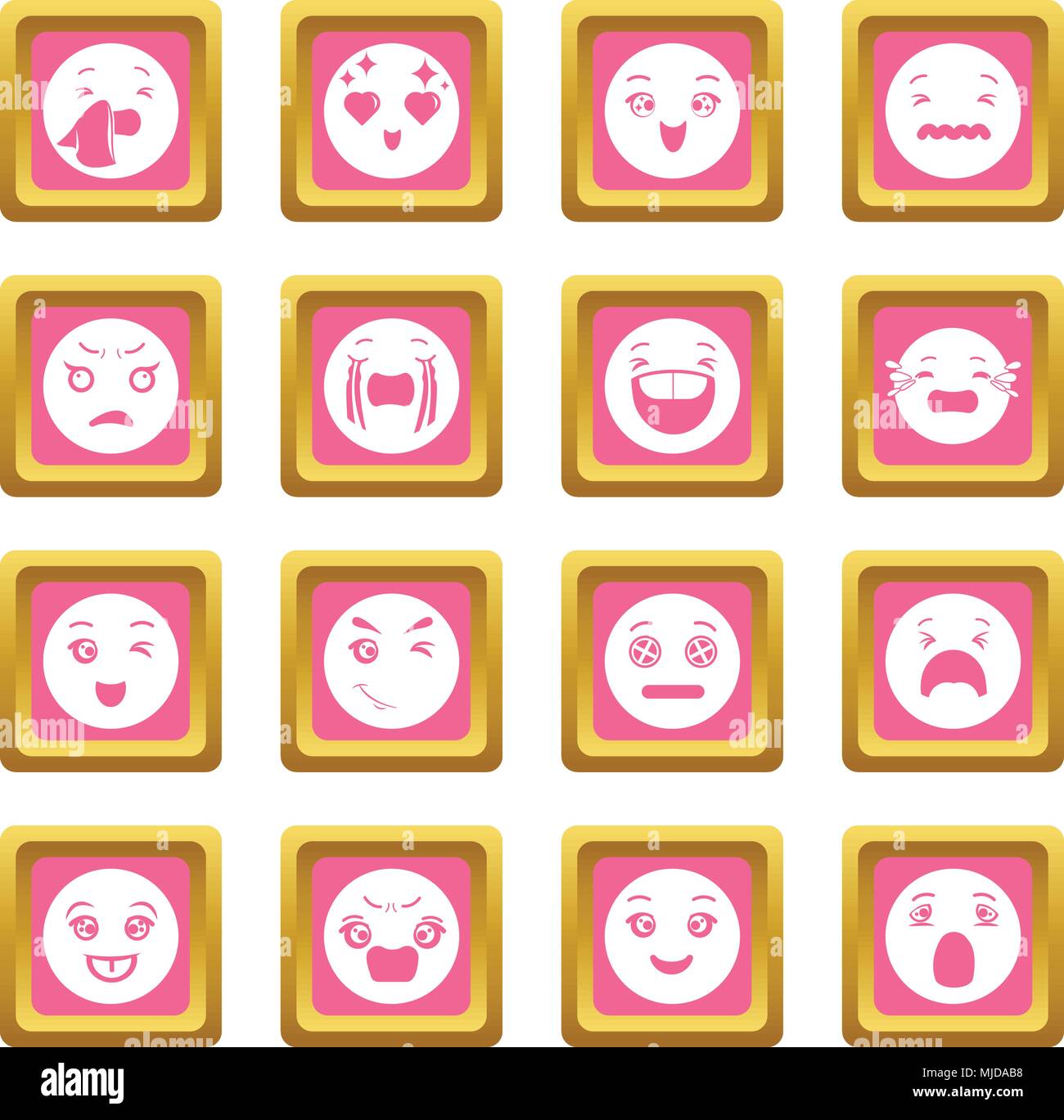 Sorrisi set di icone rosa vettore quadrato Illustrazione Vettoriale