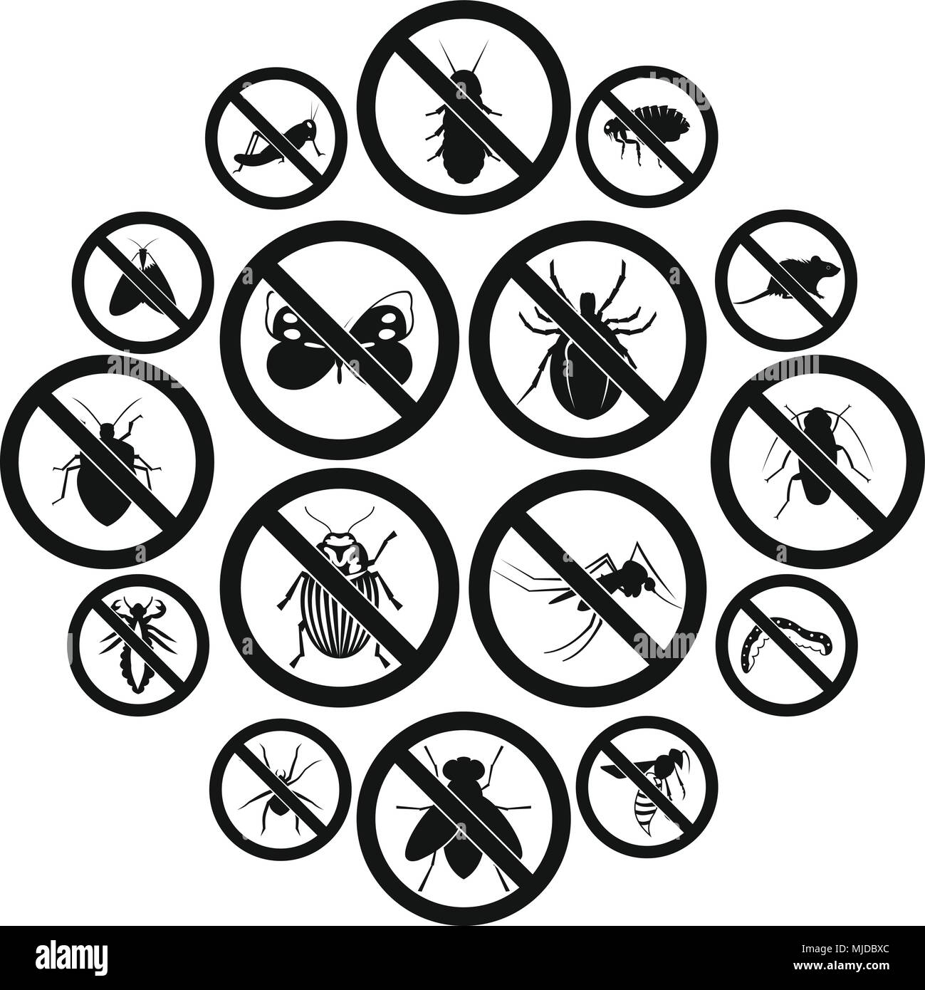 Nessun segno di insetto set di icone, stile semplice Illustrazione Vettoriale