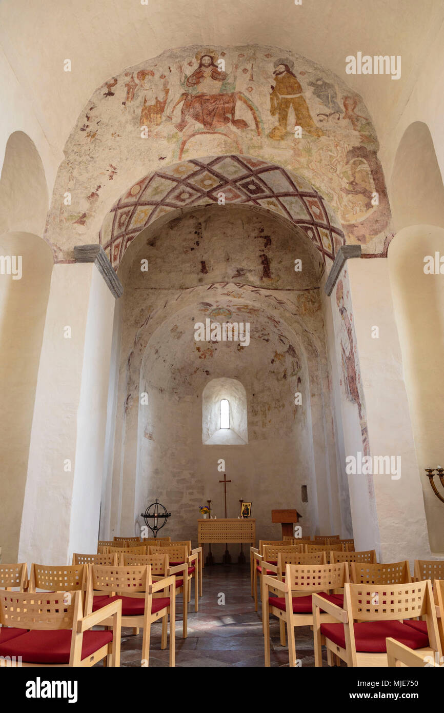 Nella parte più antica della chiesa di Valleberga, sovradimensionare la chiesa rotonda di 1190, Europa, Svezia, Löderup, Foto Stock