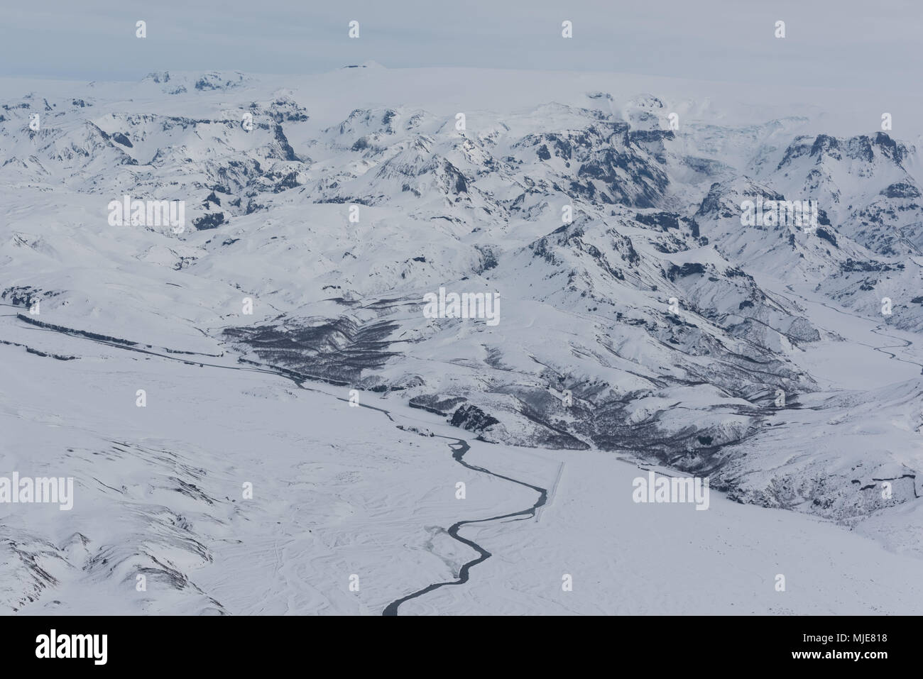 Vista aerea di Islanda, fotografati da un Cessna in inverno, Fiume Foto Stock