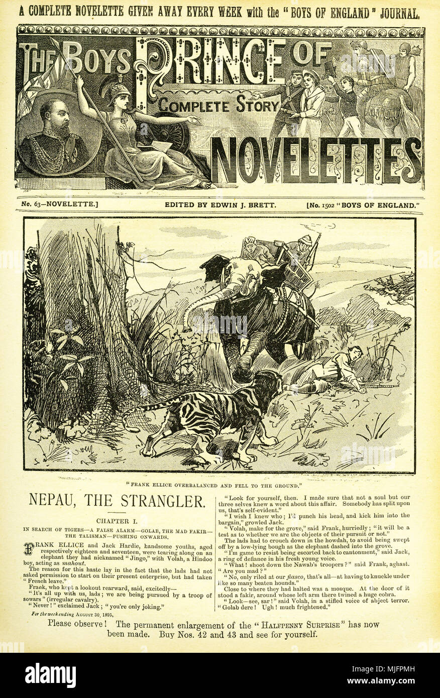 La copertina di un romanzo breve, Nepau, il Strangler, pubblicato nei ragazzi il principe di Novelettes. Da un'incisione originale nei ragazzi di Inghilterra magazine 1894. Foto Stock
