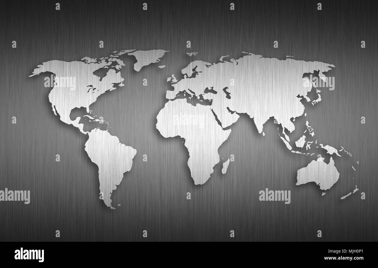 Mappa mondiale sullo sfondo di metallo Foto Stock