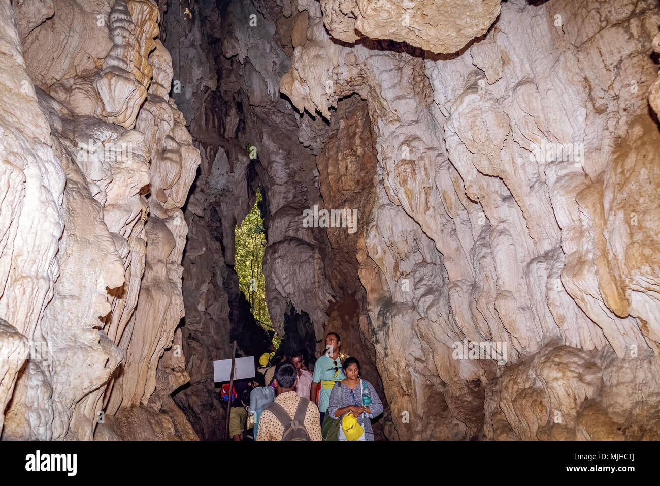Grotta di pietra calcarea naturale formazioni di roccia vicino la vista a Baratang isola, INDIA ANDAMANE. Foto Stock