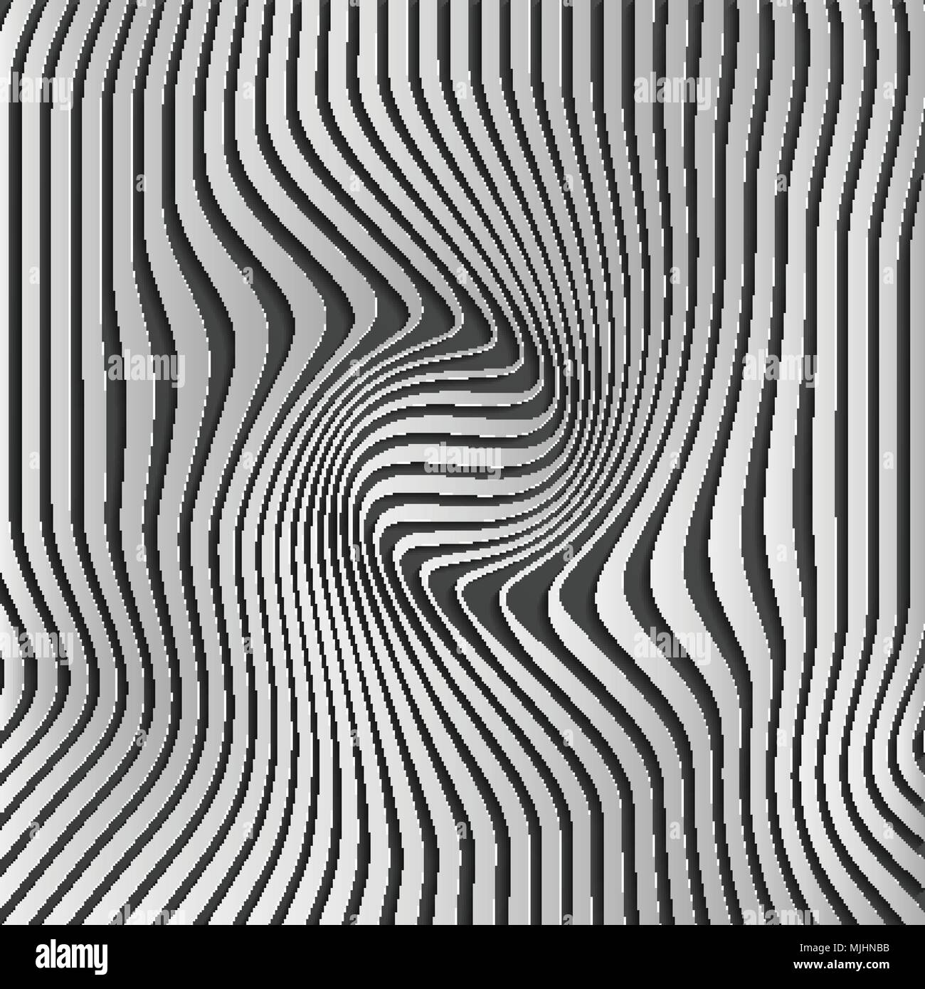 Cromo silver astratto motivo a strisce sfondo.illusione ottica, ritorto linee curve astratto dello sfondo. L'illusione di profondità e prospettiva.Abstract 3d illustrazione vettoriale. Eps 10. Illustrazione Vettoriale