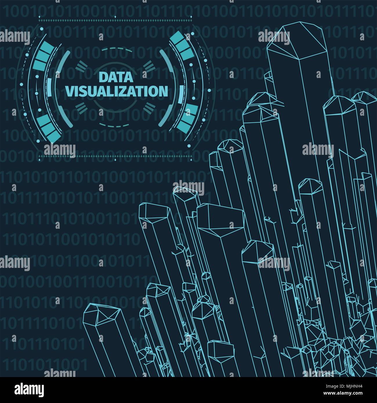 Per la visualizzazione di dati sullo sfondo . Design futuristico hud elemento . Codice binario , codifica e concetto di programmazione . Ampio angolo di paesaggio wireframe . Illustrazione Vettoriale