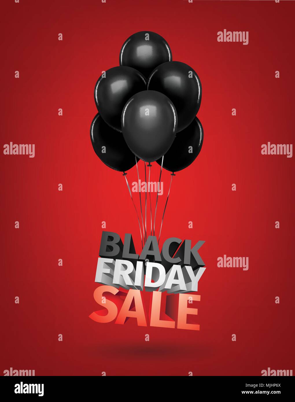 Gruppo di palloncini , vendita messaggio per shop. venerdì nero 3d lettere. Risparmiare denaro Sconto retail business store shopping banner . illustrazione vettoriale Illustrazione Vettoriale