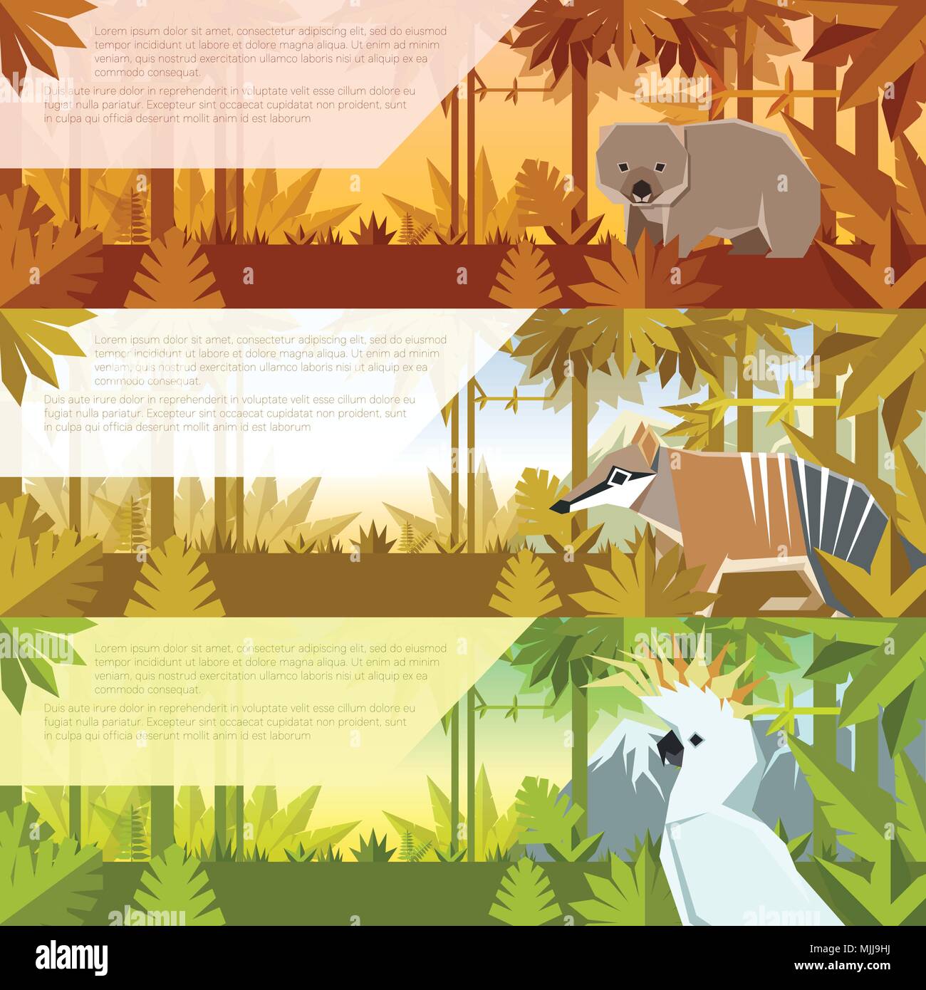 Set di banner piatta con animali australiani Illustrazione Vettoriale