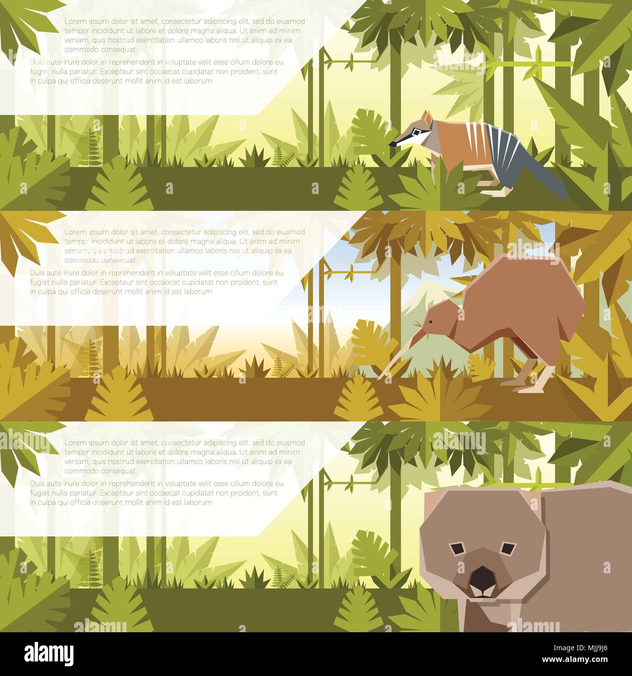 Set di banner piatta con animali australiani Illustrazione Vettoriale