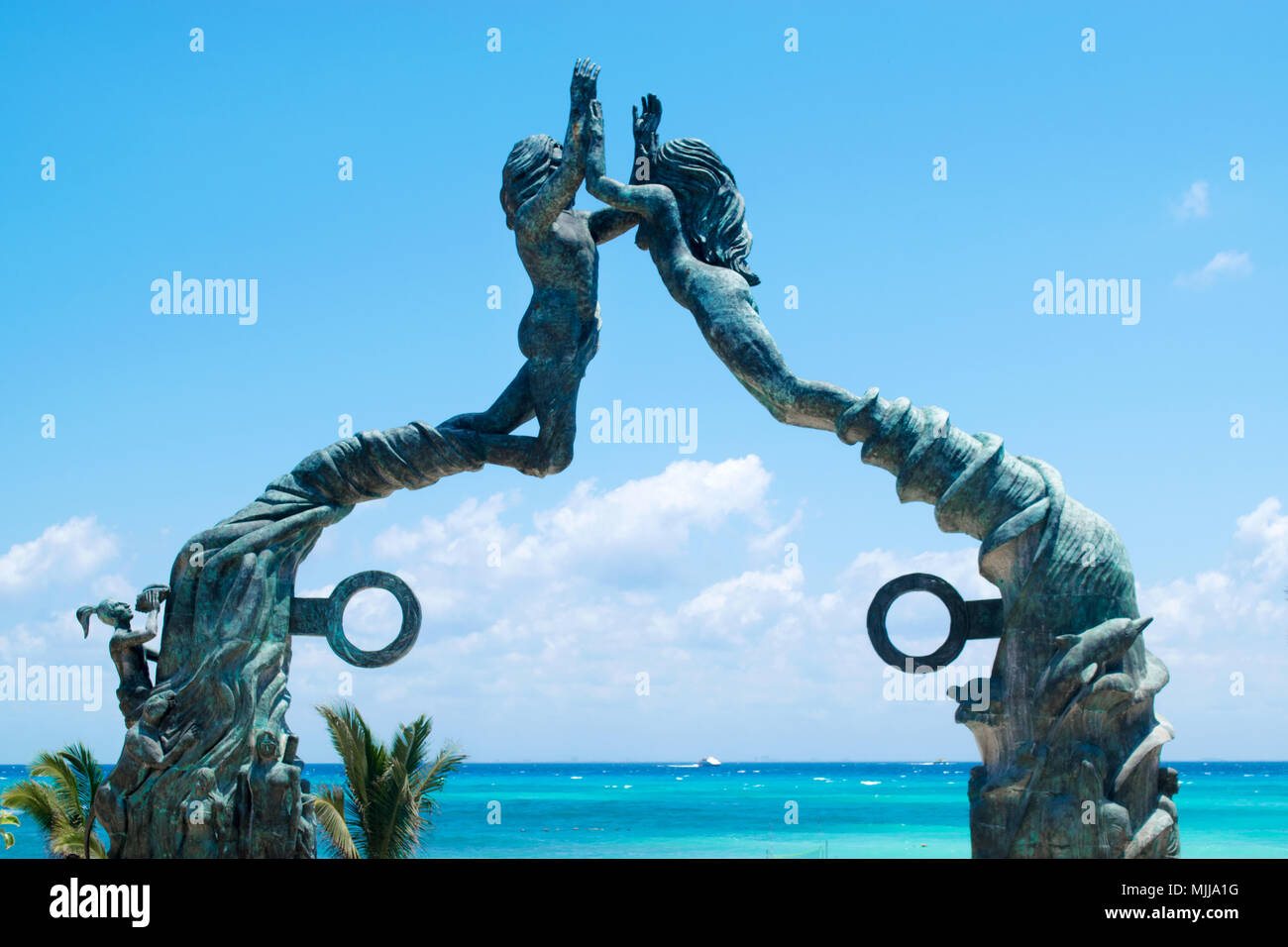 Playa del Carmen Maya portale scultura in riviera maya messico Foto Stock