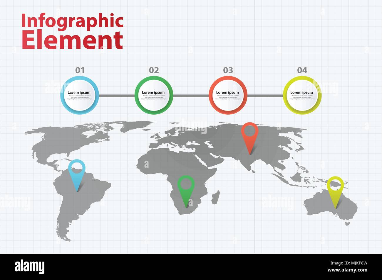 Elemento infografico mappa Mondo Infographics con 4 diverse opzione Illustrazione Vettoriale