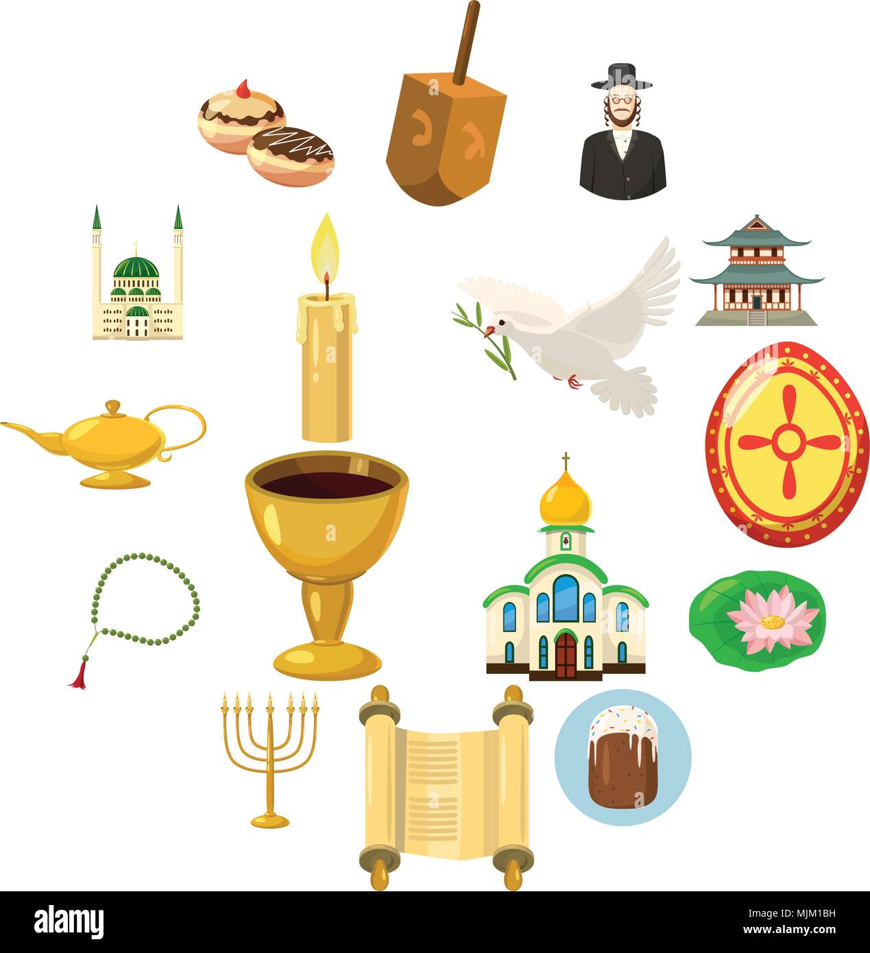 La religione set di icone, stile cartoon Illustrazione Vettoriale