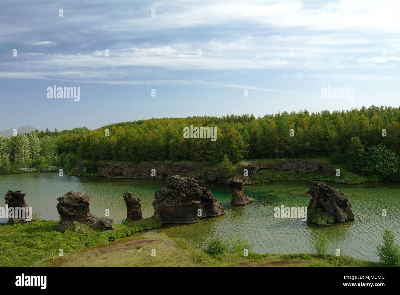 Kalfastrond scultura di lava intorno al Lago Myvatn, Islanda Foto Stock