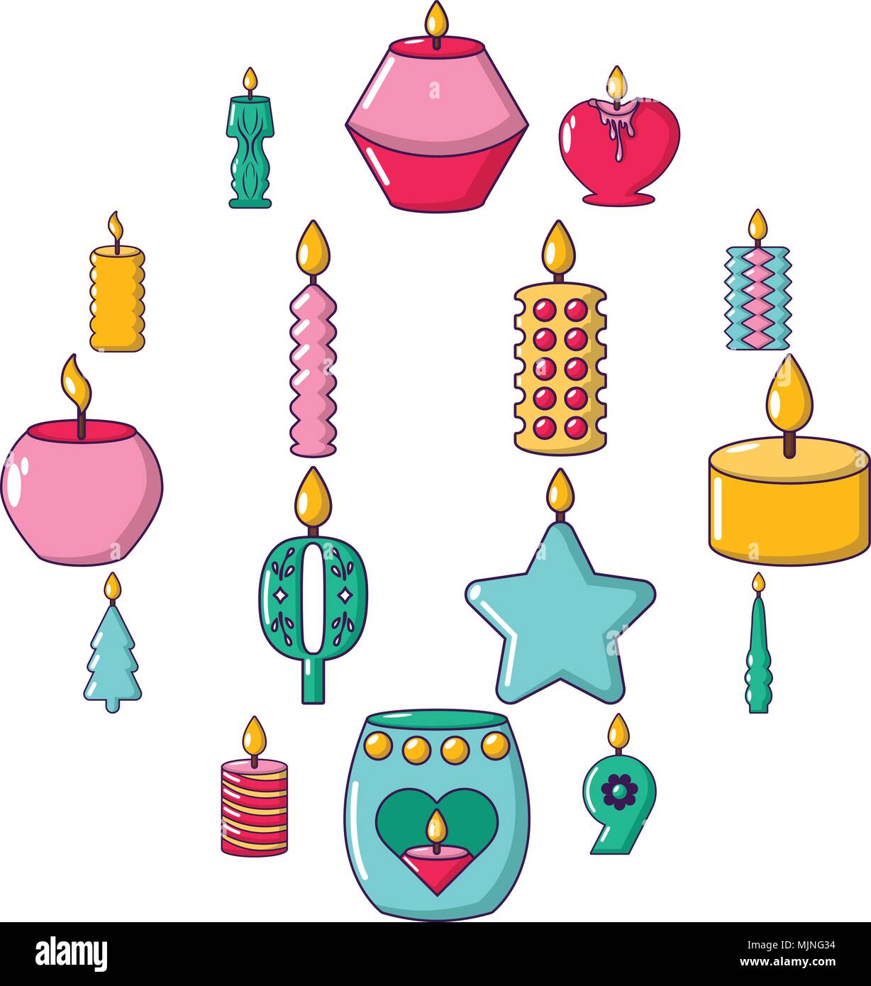 Candela forms set di icone di luce, stile cartoon Illustrazione Vettoriale