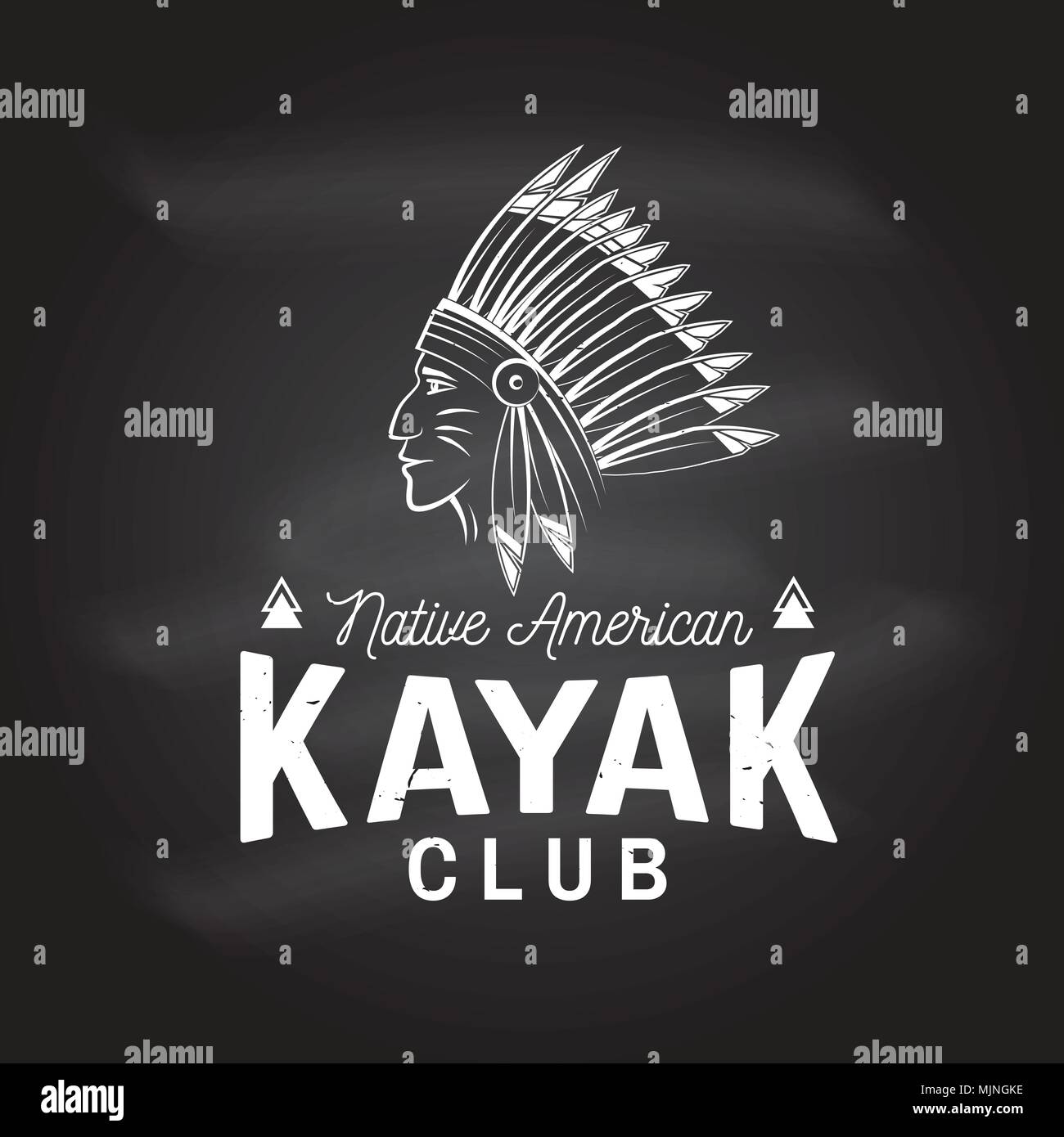 Kayak club sulla lavagna. Illustrazione Vettoriale. Concetto di t-shirt, stampare il timbro o il raccordo a t. Vintage design tipografia con american indian silhouette. Illustrazione Vettoriale
