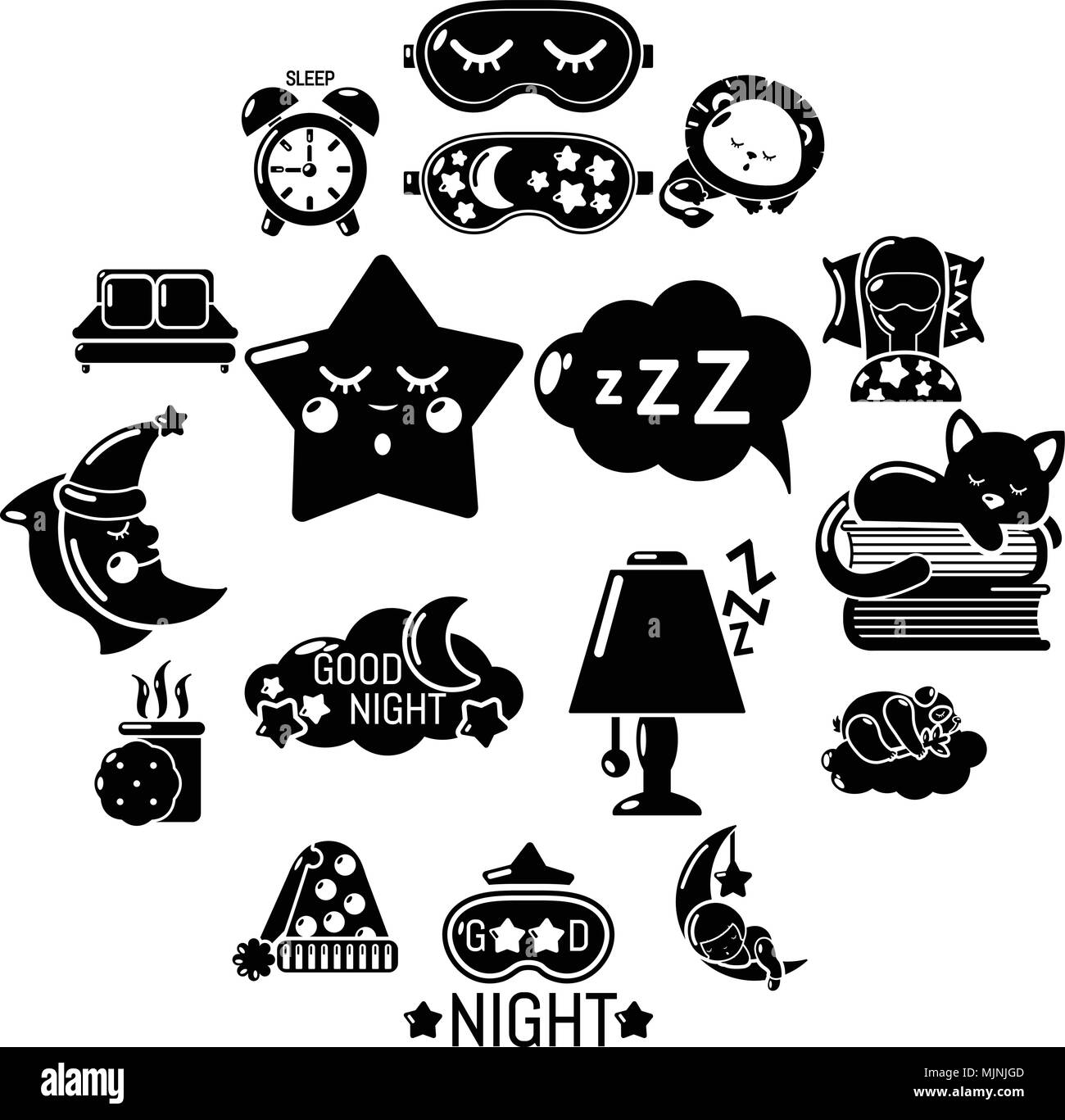 Icone di sonno impostato, stile semplice Illustrazione Vettoriale