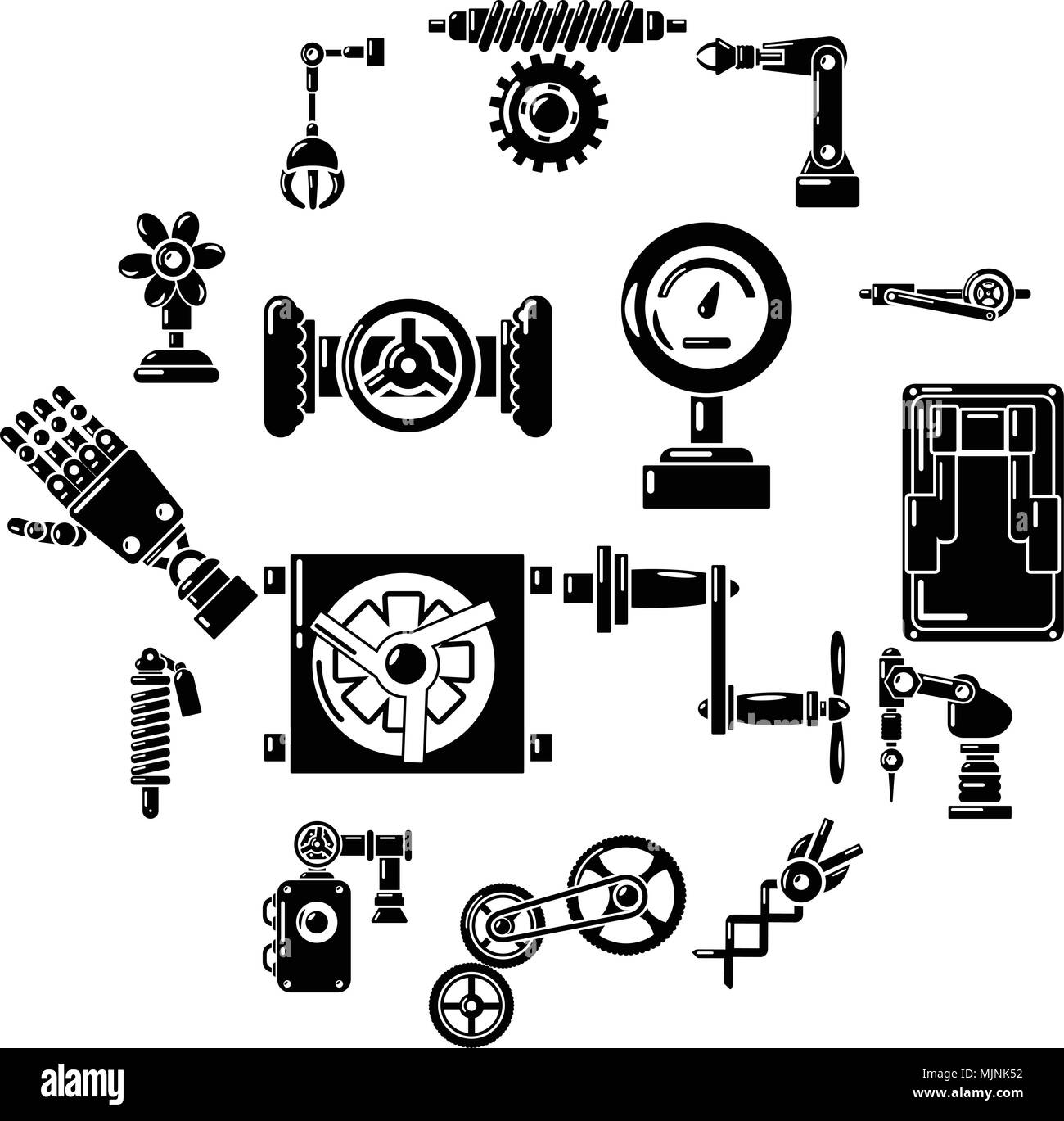 I meccanismi tecnici set di icone, stile semplice Illustrazione Vettoriale