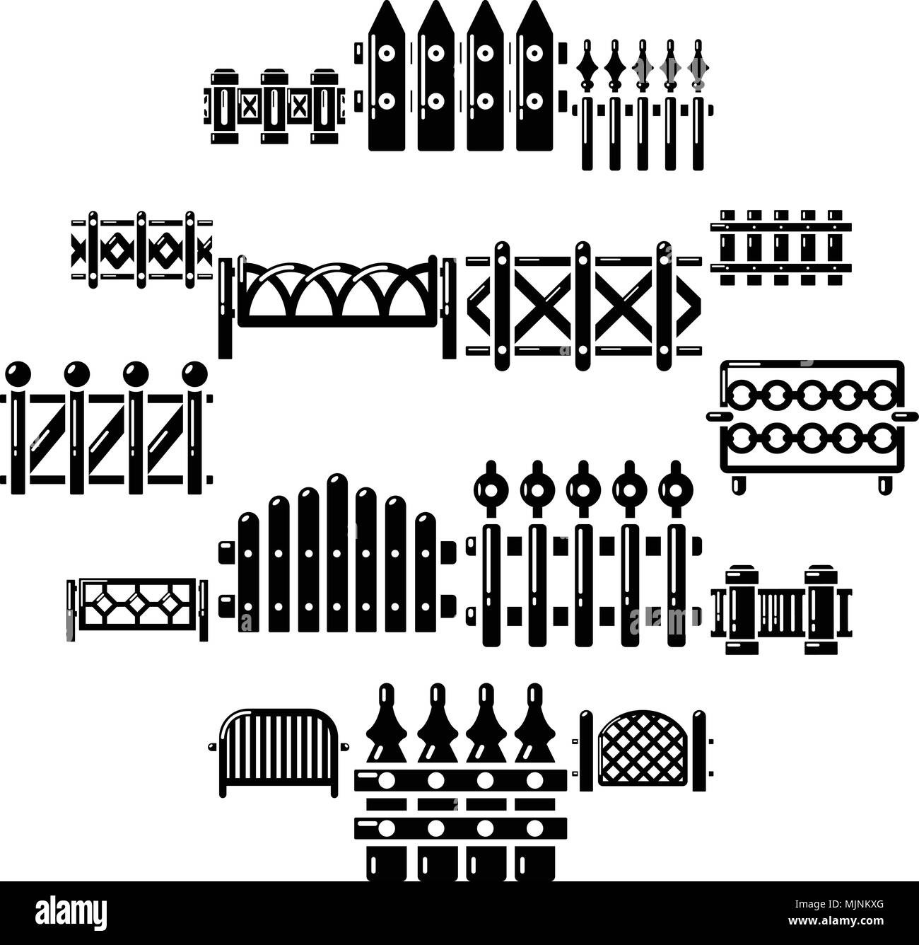 Recinzione di diversi set di icone, stile semplice Illustrazione Vettoriale