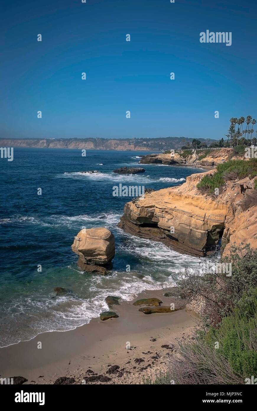 La costa scoscesa a La Jolla Cove a San Diego, California Foto Stock