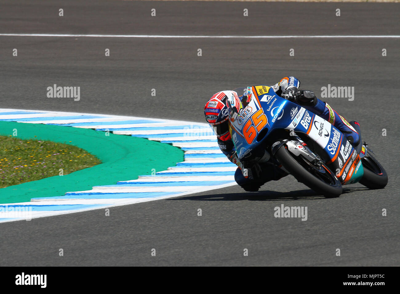 GER 65 Philipp Oettl secondo sulla griglia di classificazione e la sessione di allenamento moto3, a Angel Nieto il circuito di Jerez de la Frontera, Sabato, 5 maggio 2018 Foto Stock