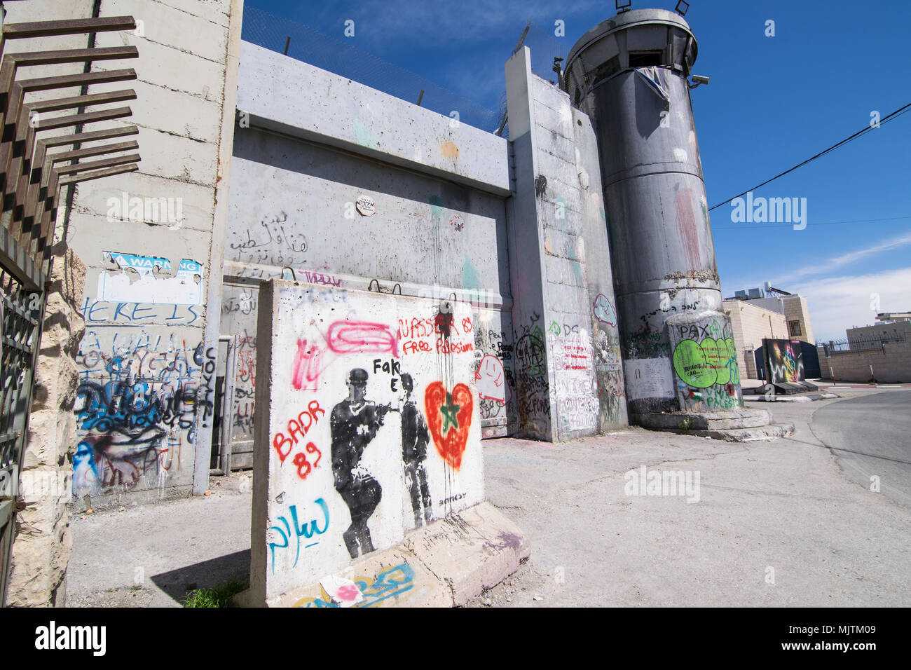 Graffiti alla barriera israeliana della Cisgiordania a Betlehem Foto Stock