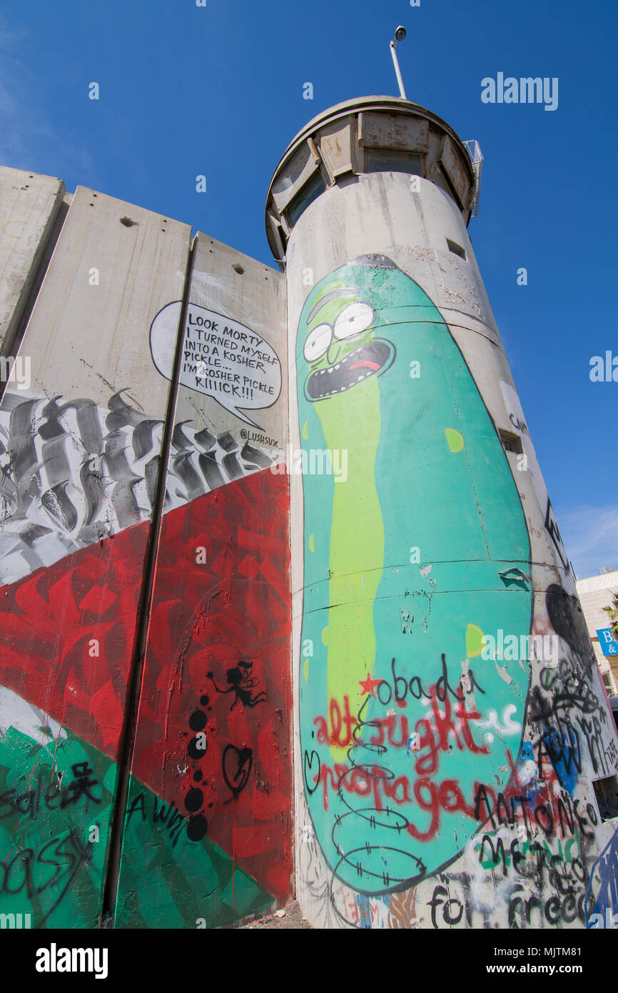 Graffiti alla barriera israeliana della Cisgiordania a Betlehem Foto Stock